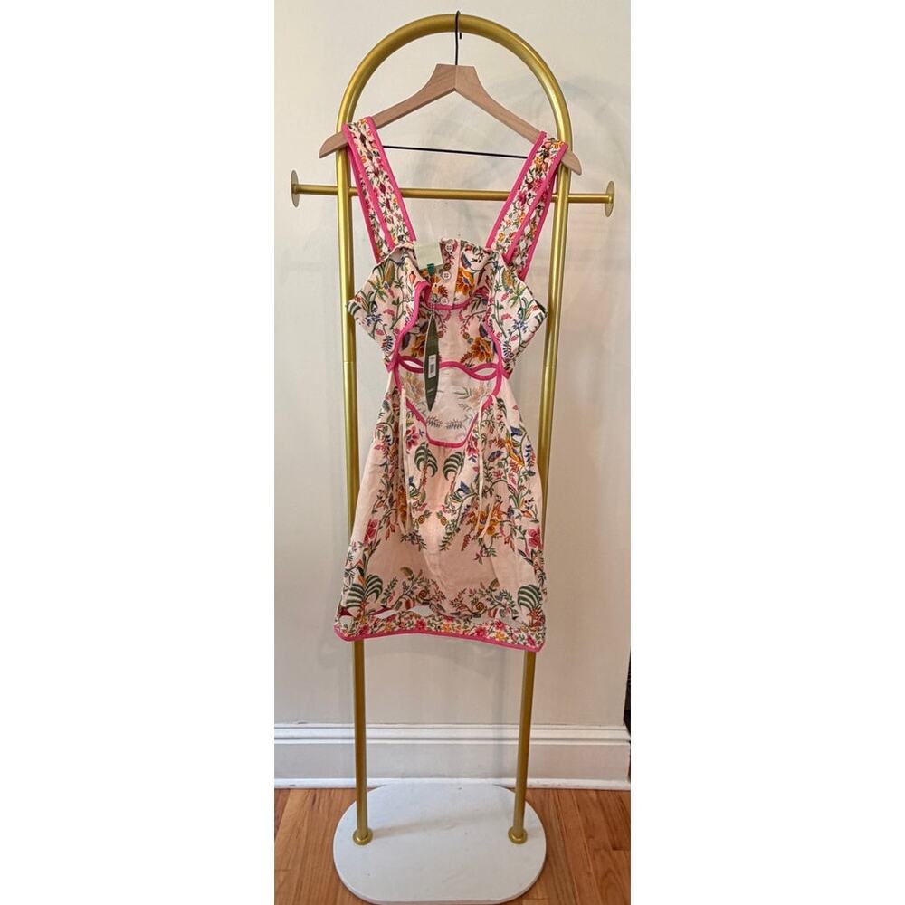 Farm Rio NEW Delicate Forest Pink Linen Mini Dress, Med - Picture 5 of 15